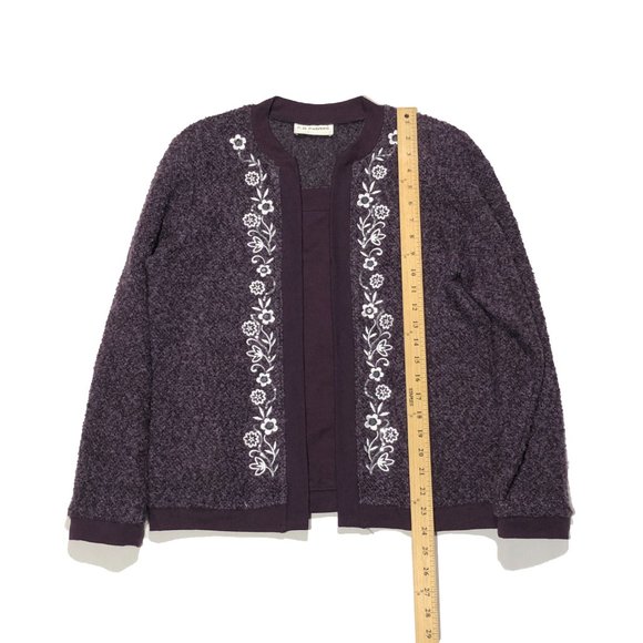 CD Petites Womens Large Maroon elegant floral Embroidered Long Sleeve Sweater - Picture 2 of 5